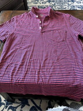 J. Crew Men's Short-Sleeve Henley Stripe Shirt in Pink and Navy